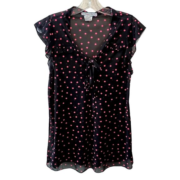 Robin's Nest Maternity | Sheer Black & Pink Polka Dot Blouse - Picture 1 of 7